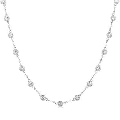 14K White Gold Diamond Bezel Necklace