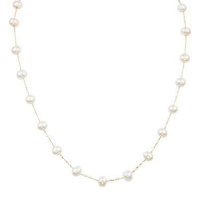 14K Yellow Gold White Freshwater Pearl Necklace