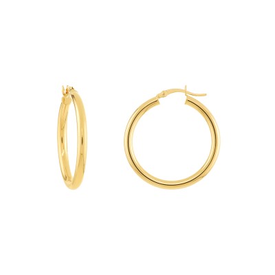 14K Yellow Gold Round Tube Polished Hoop Earrings