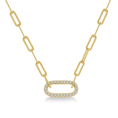 14K Yellow Gold Diamond Paperclip Necklace