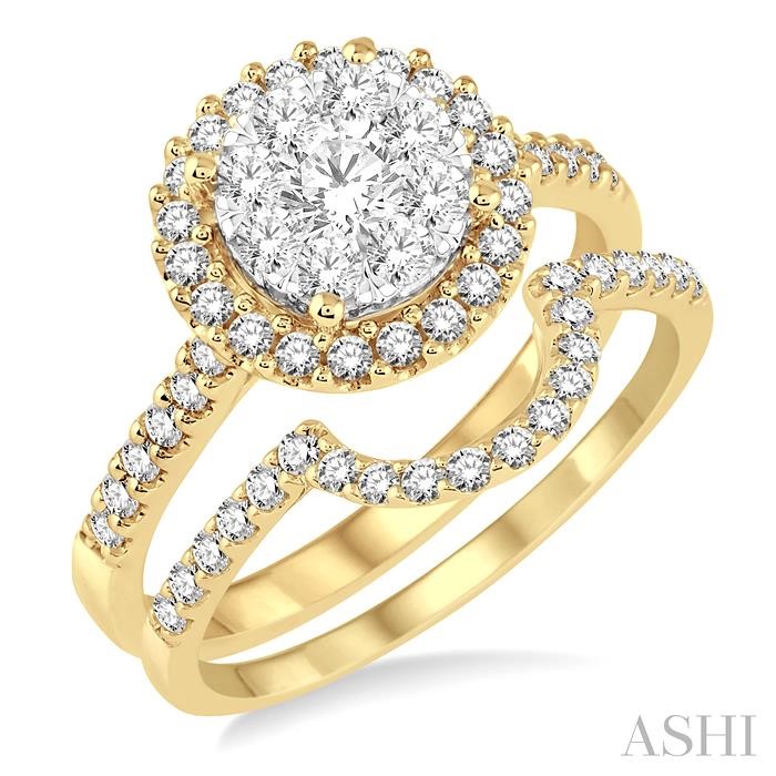 ROUND SHAPE HALO LOVEBRIGHT DIAMOND WEDDING SET