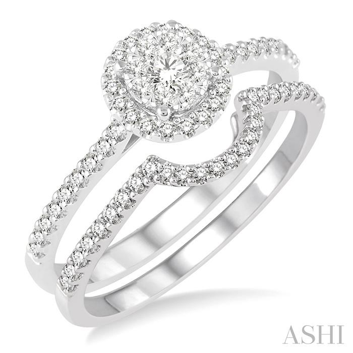 ROUND SHAPE HALO LOVEBRIGHT DIAMOND WEDDING SET