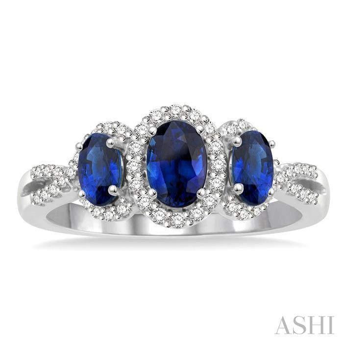 Oval Shape Past Present & Future Gemstone & Halo Diamond Ring-2