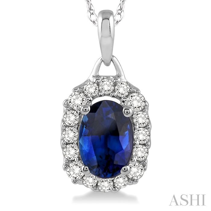 Oval Shape Gemstone & Halo Diamond Pendant-3