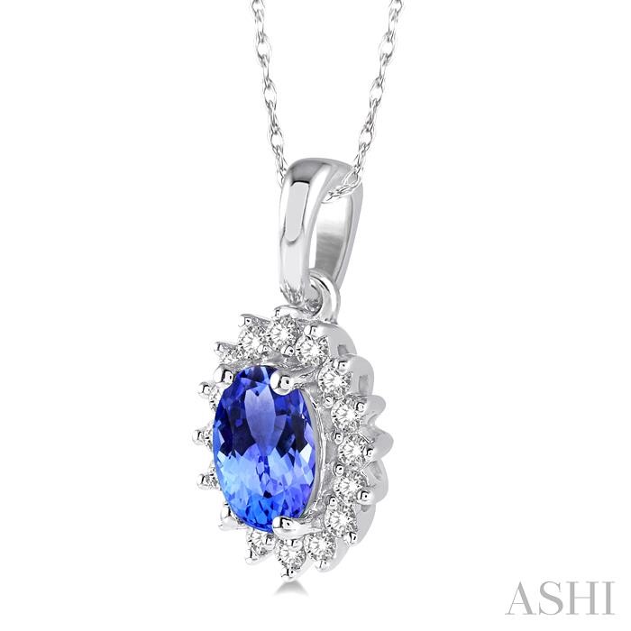 Oval Shape Gemstone & Halo Diamond Pendant-2