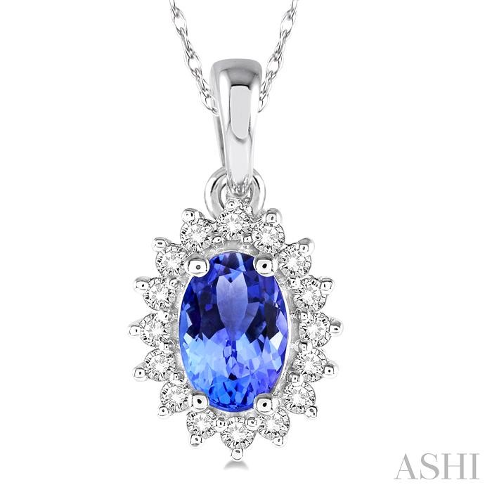 Oval Shape Gemstone & Halo Diamond Pendant-3