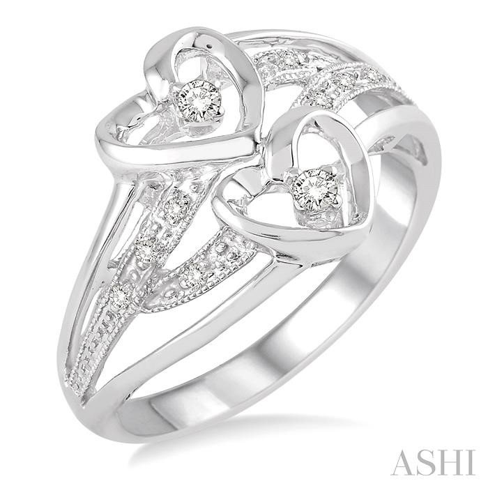 Silver Twice Heart Shape Diamond Fashion Ring