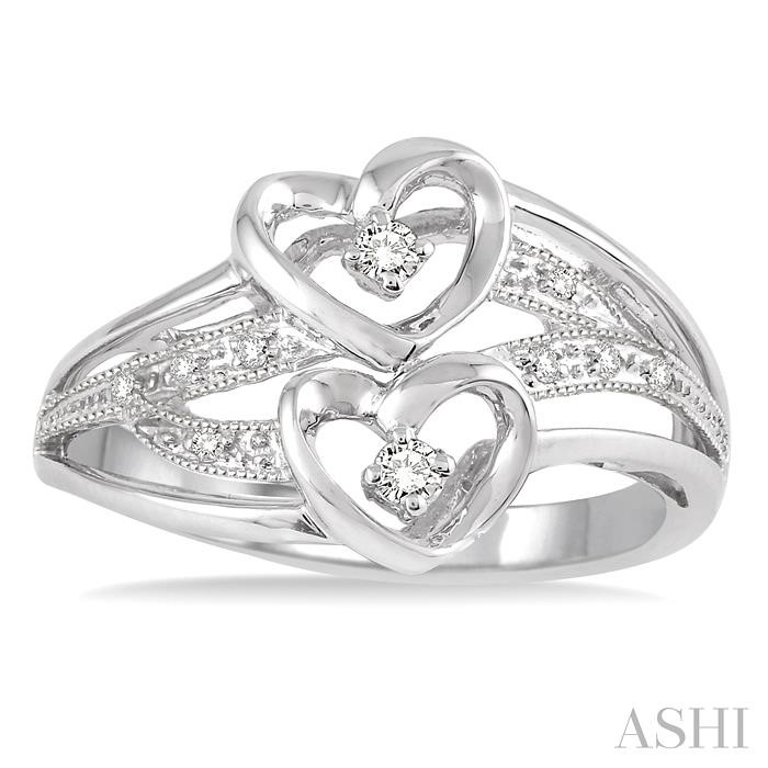 Silver Twice Heart Shape Diamond Fashion Ring-2