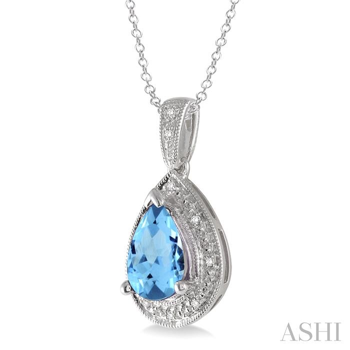 Silver Pear Shape Gemstone & Diamond Pendant-2