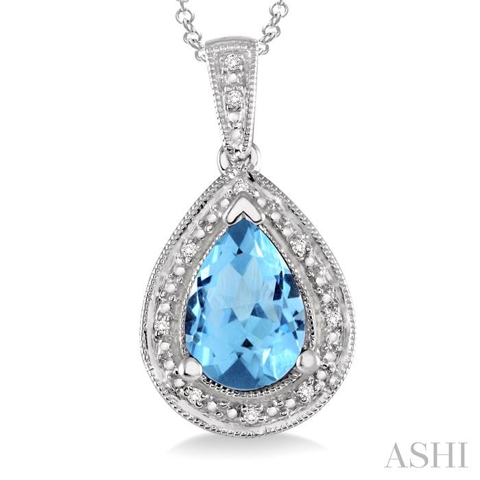 Silver Pear Shape Gemstone & Diamond Pendant-3