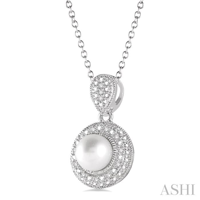 Silver Pearl & Halo Diamond Pendant-2