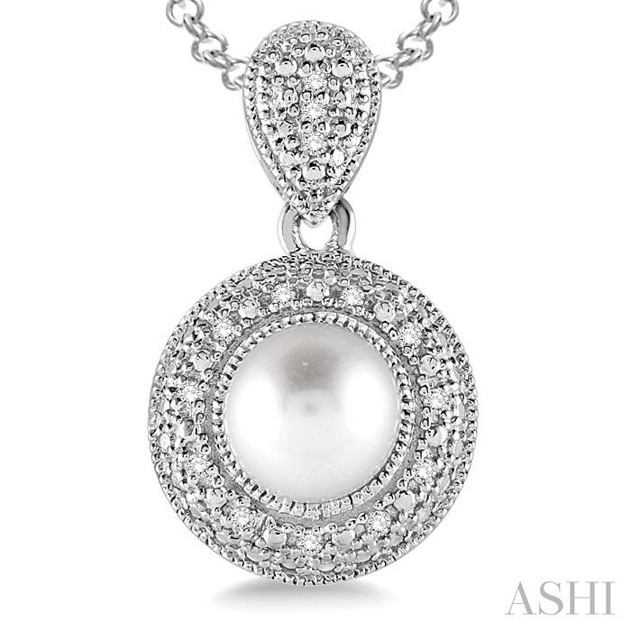 Silver Pearl & Halo Diamond Pendant-3