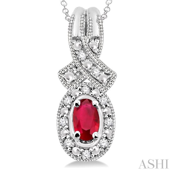 Silver Oval Shape Gemstone & Halo Diamond Pendant-3