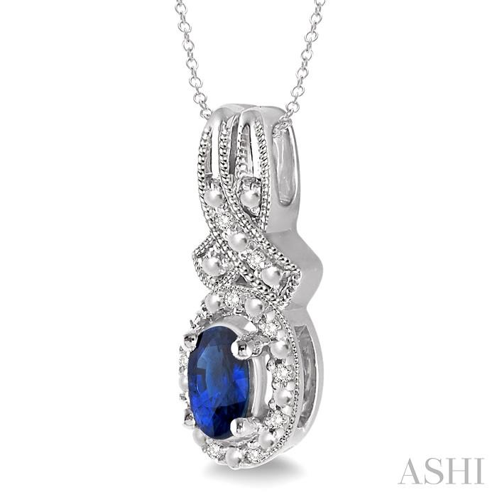 Silver Oval Shape Gemstone & Halo Diamond Pendant-2