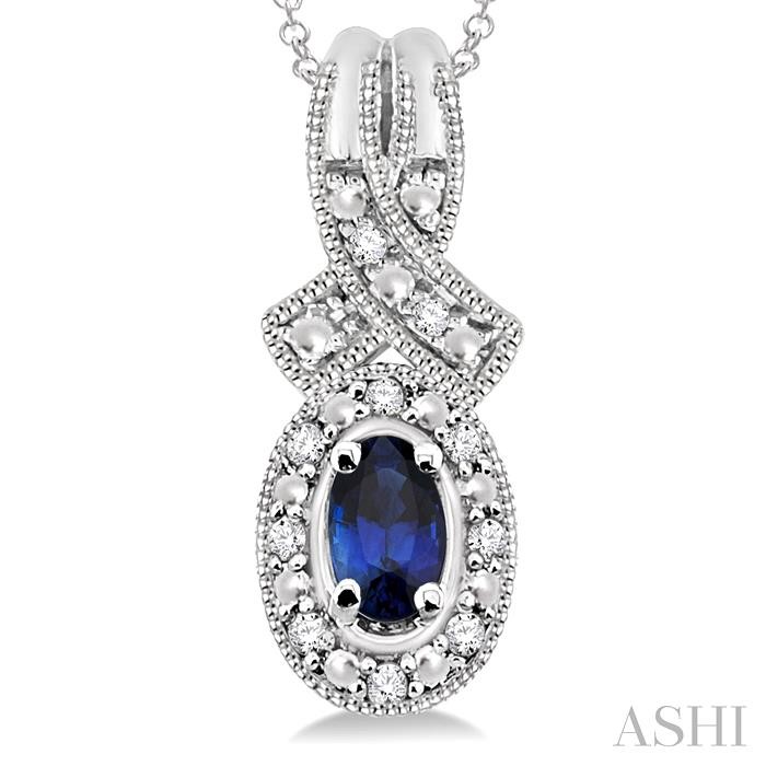 Silver Oval Shape Gemstone & Halo Diamond Pendant-3